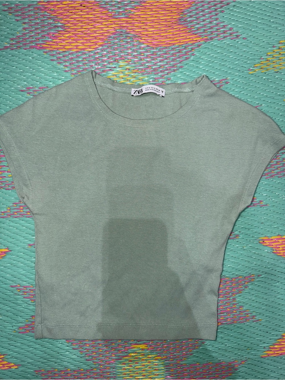 Tiny Zara Sage Green Short Sleeve Crop Knit Top